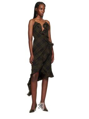 *NEW* Never Been Worn | Burberry Green Check Silk Wrap Midi Dress